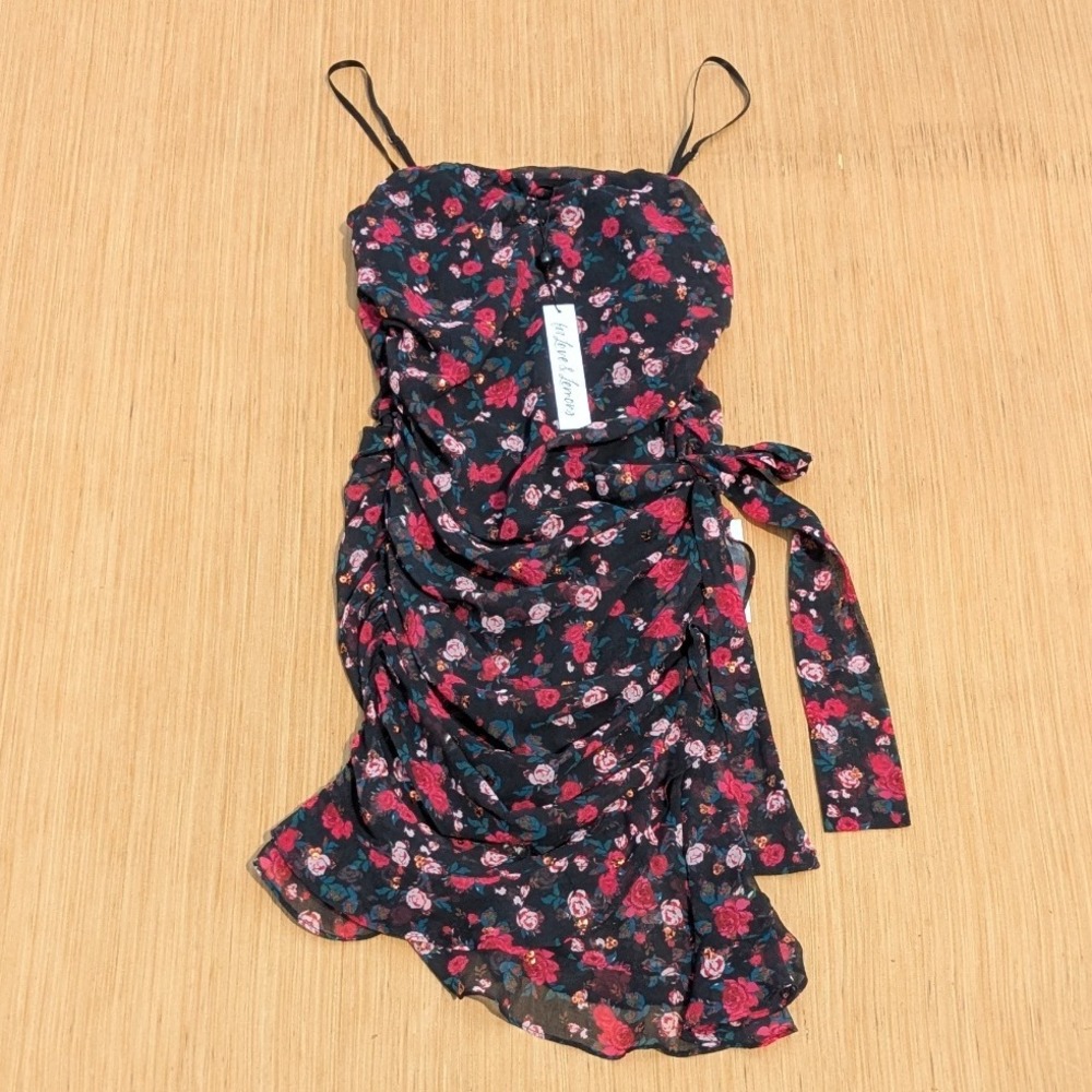 NWT For Love & Lemons Dress Floral‎ Mini Ruched Asymmetric Bodycon Women's Small